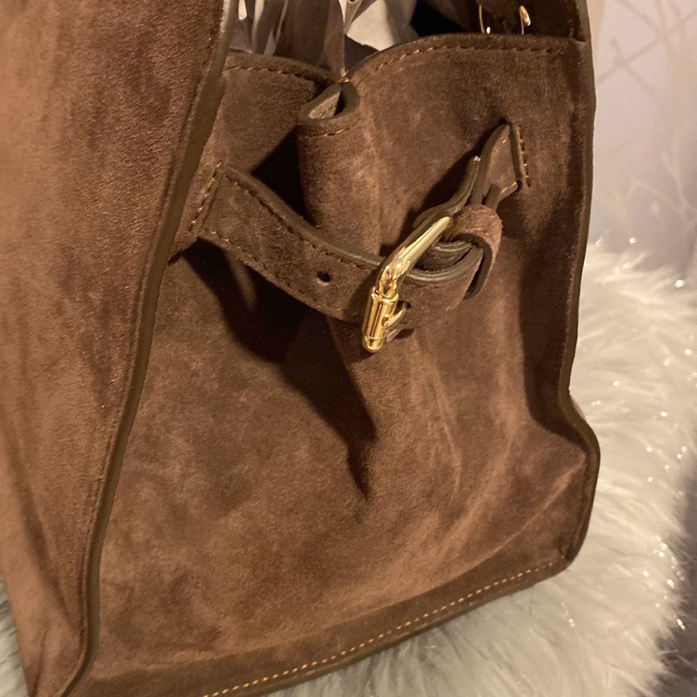 BNWT CLAUDIA FIRENZE Viral Made in Italy Chocolate Brown Suede Satchel Bag - Picture 7 of 15